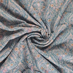 Sky Blue Colour Dola Silk Print with Embroidered Fabric