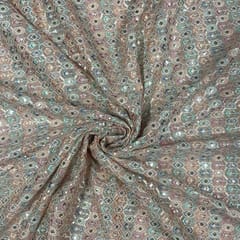 Peach Colour Georgette Embroidered Fabric