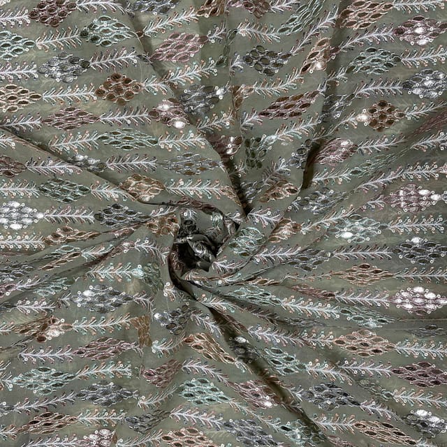 Pista Green Colour Georgette Embroidered Fabric