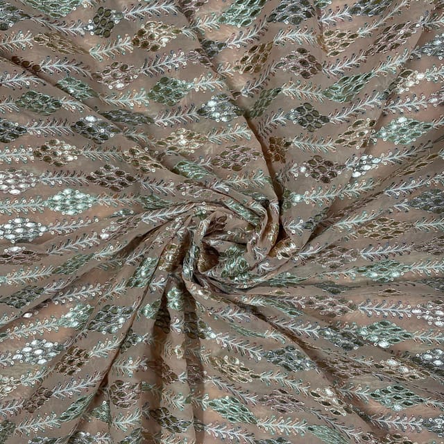 Peach Colour Georgette Embroidered Fabric