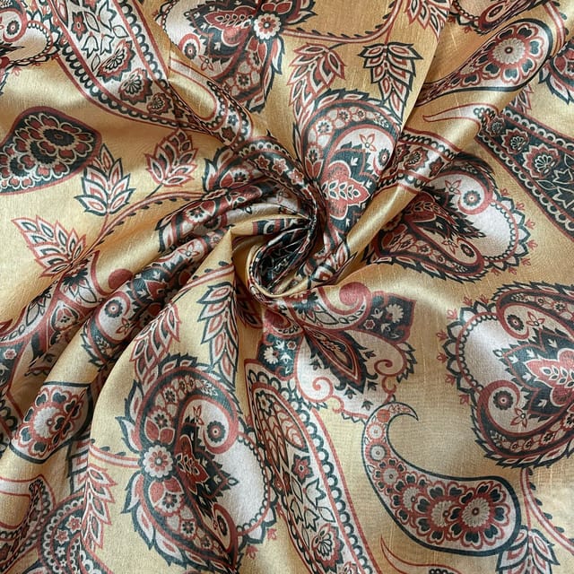 Beige Colour Semi Tussar Printed Fabric