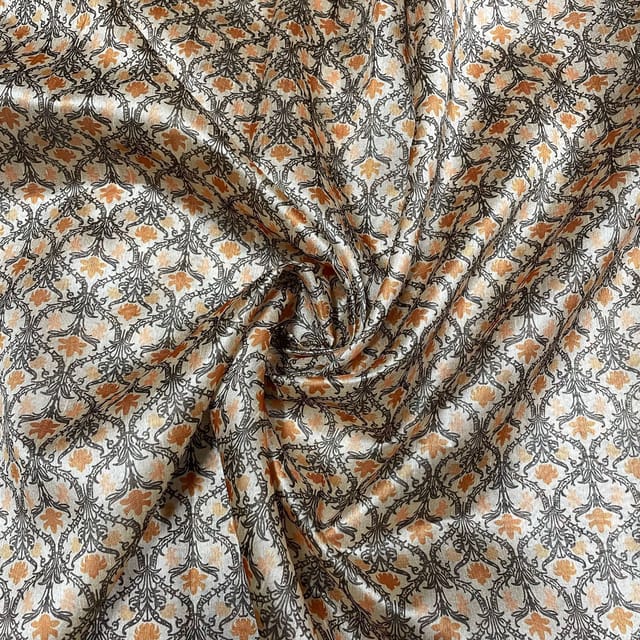 Beige Colour Semi Tussar Printed Fabric