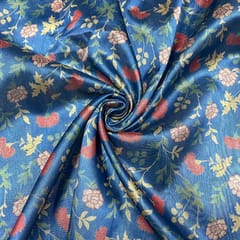 Blue Colour Semi Tussar Printed Fabric