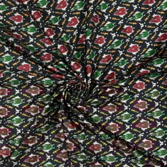 Black Colour Poly Tussar Printed Fabric