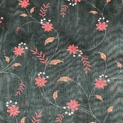 Dark Green Colour Semi Tussar Printed Fabric