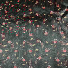 Dark Green Colour Semi Tussar Printed Fabric