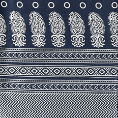 Navy Blue With Cream Floral Printed Mashru Silk Fabric