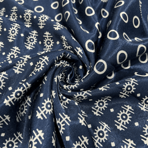 Navy Blue With Cream Floral Printed Mashru Silk Fabric
