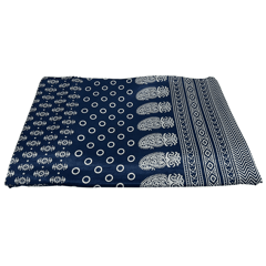 Navy Blue With Cream Floral Printed Mashru Silk Fabric