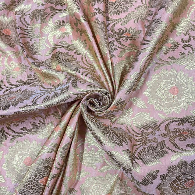 Peach Colour Semi Brocade Fabric