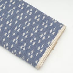 Blue with White Colour Cotton Ikat Fabric