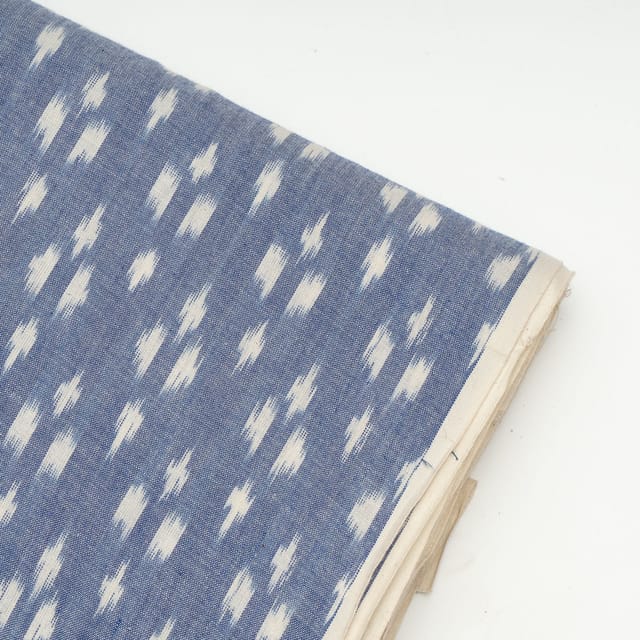 Blue with White Colour Cotton Ikat Fabric