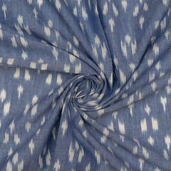 Blue with White Colour Cotton Ikat Fabric