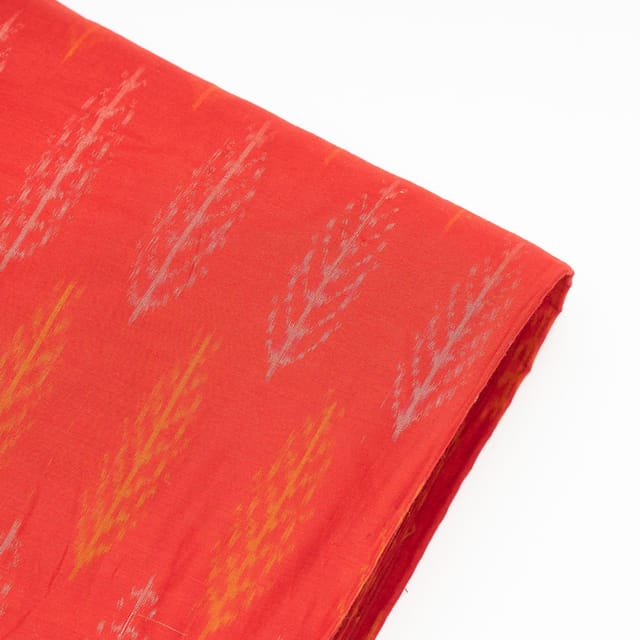 Red Colour Silk Ikat Fabric