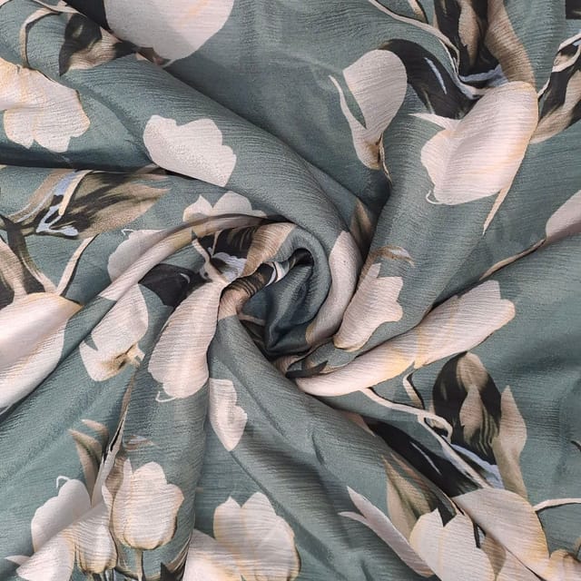 Grey Colour Chiffon Printed Fabric