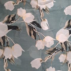 Grey Colour Chiffon Printed Fabric