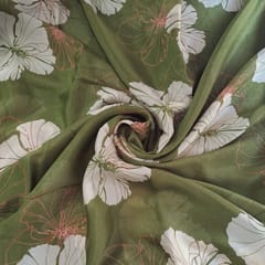 Green Colour Chiffon Printed Fabric