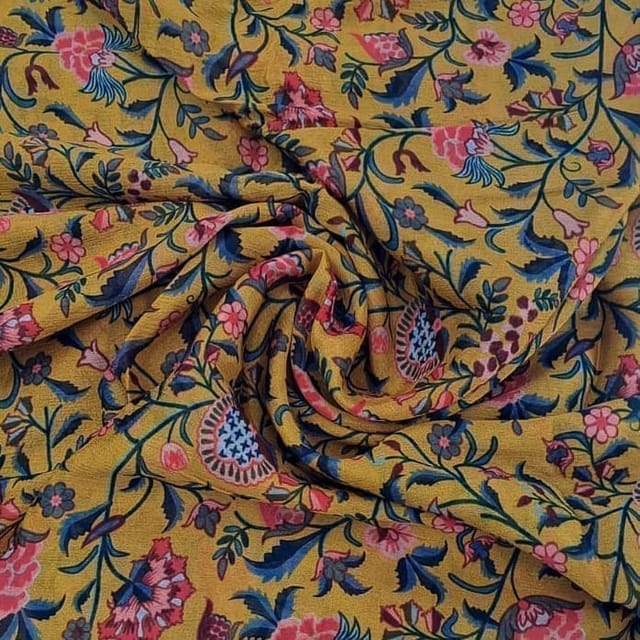 Mustard Colour Chiffon Printed Fabric
