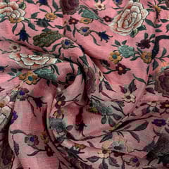 Pink Colour Chinon Chiffon Printed Fabric