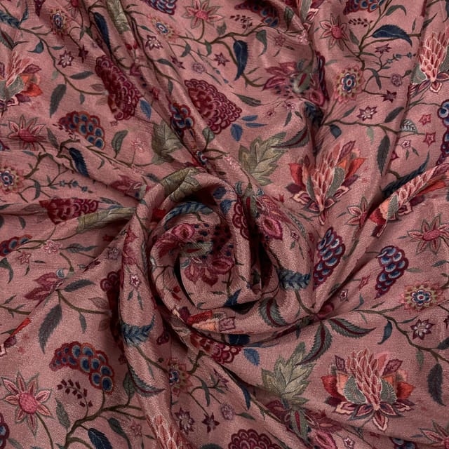 Onion Pink Colour Chinon Chiffon Printed Fabric