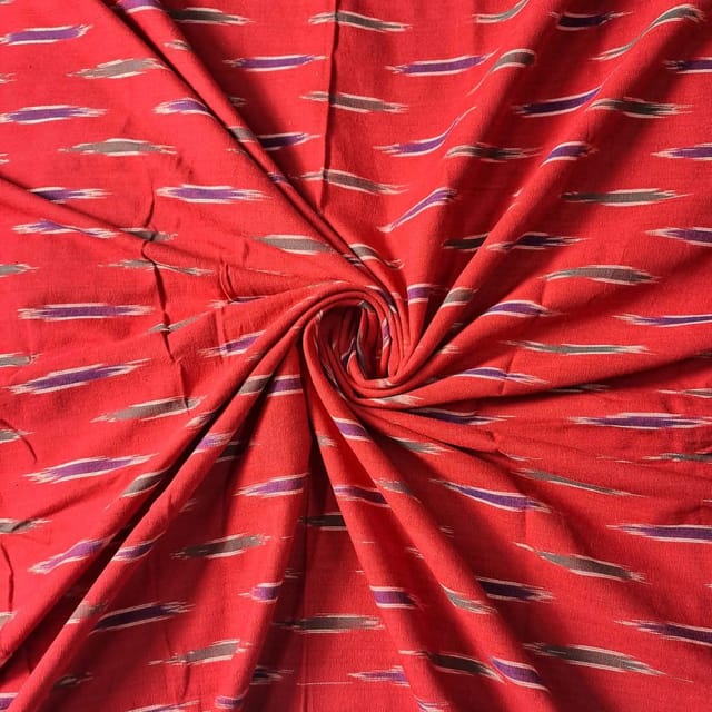 Red Colour Cotton Ikat Fabric