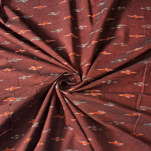 Brown Colour Cotton Ikat Fabric