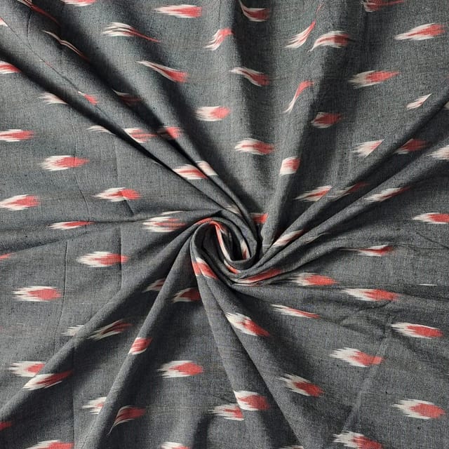 Grey Colour Cotton Ikat Fabric