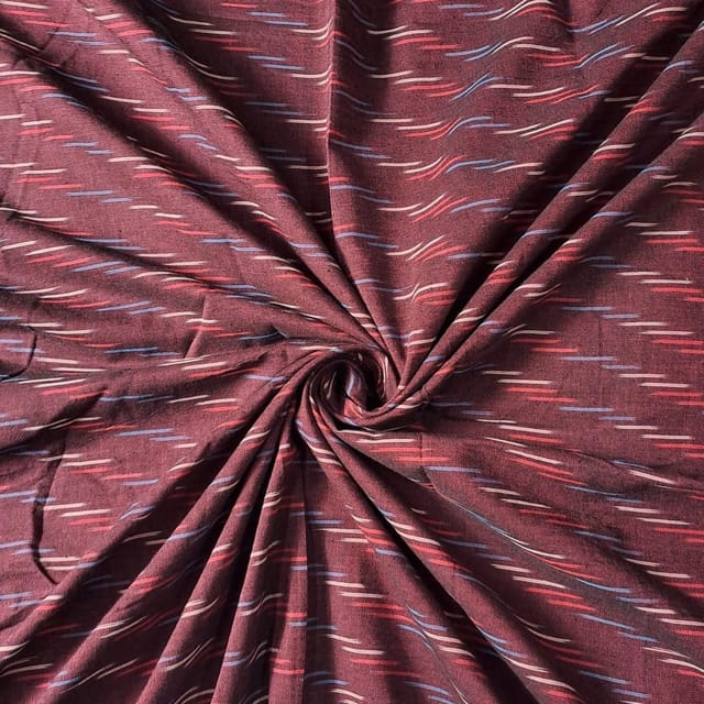 Dark Maroon Colour Cotton Ikat Fabric