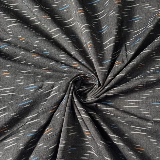 Grey Colour Cotton Ikat Fabric