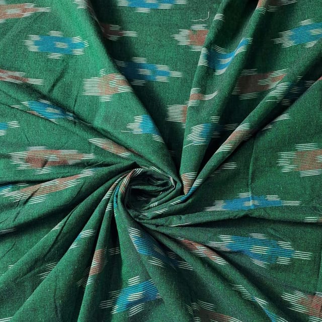 Green Colour Cotton Ikat Fabric