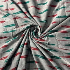 Grey and Green Colour Cotton Ikat Fabric