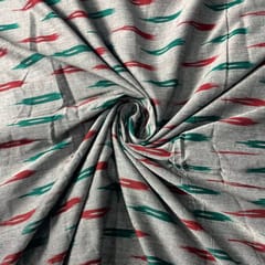 Grey and Green Colour Cotton Ikat Fabric