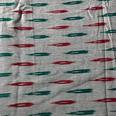 Grey and Green Colour Cotton Ikat Fabric