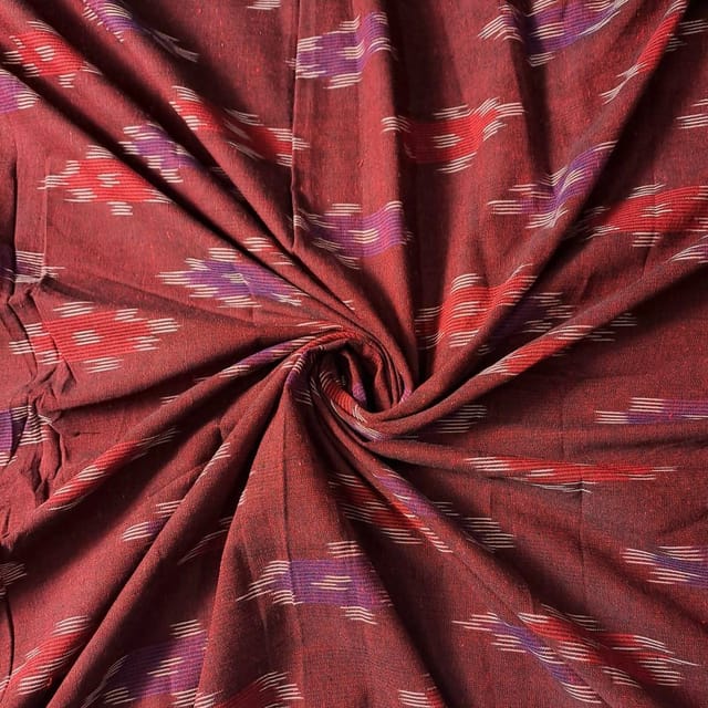 Maroon Colour Cotton Ikat Fabric
