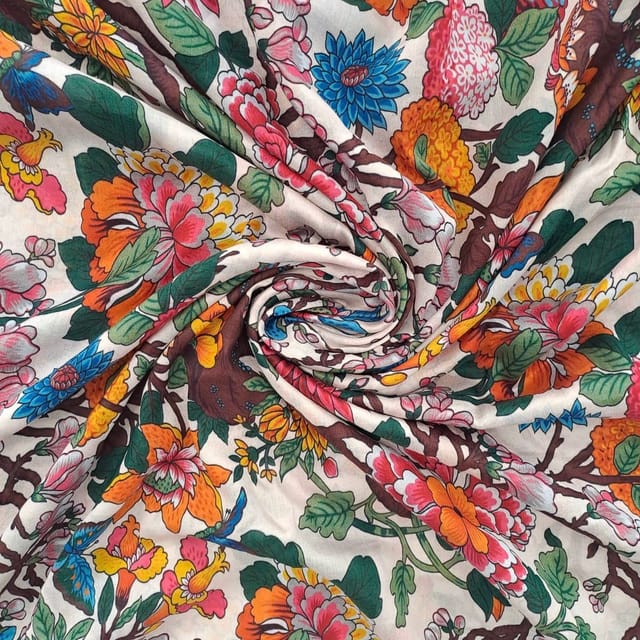 Multi Colour Pure Chanderi Printed Fabric