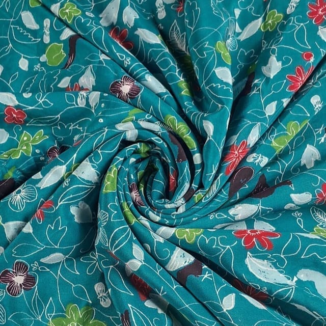Sky Blue Colour Pure Crepe Printed Fabric