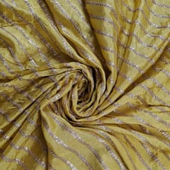 Yellow Colour Chinon Embroidered Fabric