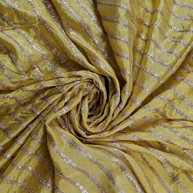 Yellow Colour Chinon Embroidered Fabric
