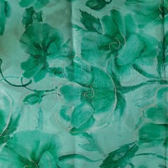 Green Colour Semi Organza Printed Fabric