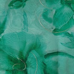 Green Colour Semi Organza Printed Fabric