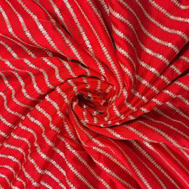 Red Colour Chinon Embroidered Fabric