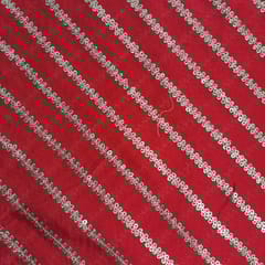 Red Colour Chinon Embroidered Fabric