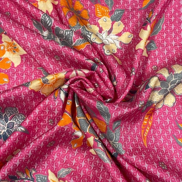 Pink Colour Pure Chanderi Printed Fabric