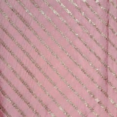 Peach Colour Chinon Embroidered Fabric