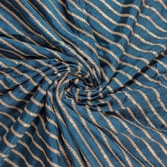 Peacock Blue Colour Chinon Embroidered Fabric