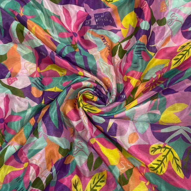 Multi Colour Pure Chanderi Printed Fabric