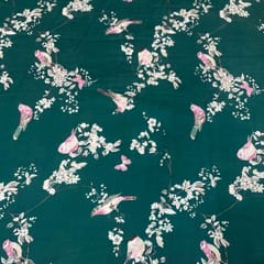 Dark Green Colour Pure Chanderi Printed Fabric