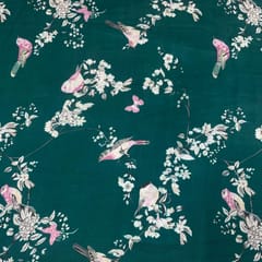 Dark Green Colour Pure Chanderi Printed Fabric