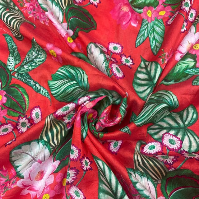 Multi Colour Pure Chanderi Printed Fabric