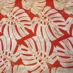 Orange Colour Pure Chanderi Printed Fabric